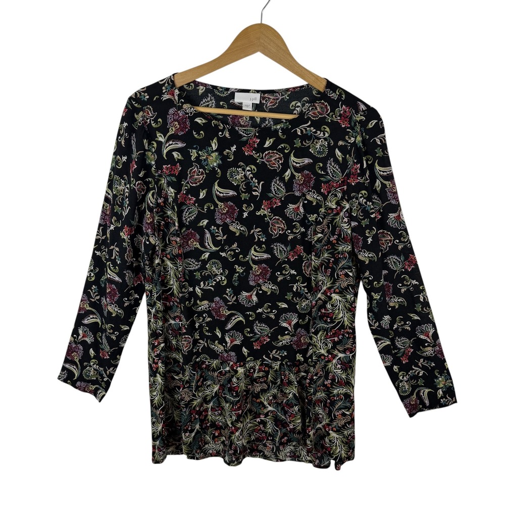 J Jill Black Floral Paisley Peplum‎ Blouse Small Multicolor Lightweight Comfy